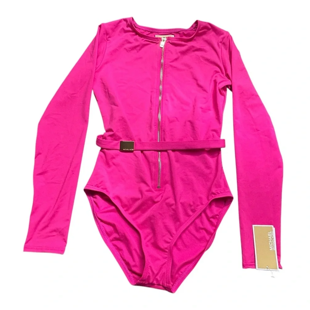 MICHAEL MICHAEL KORS Long Sleeve Zip Front One Piece rashguard surf swimsuit NWT - Picture 3 of 11